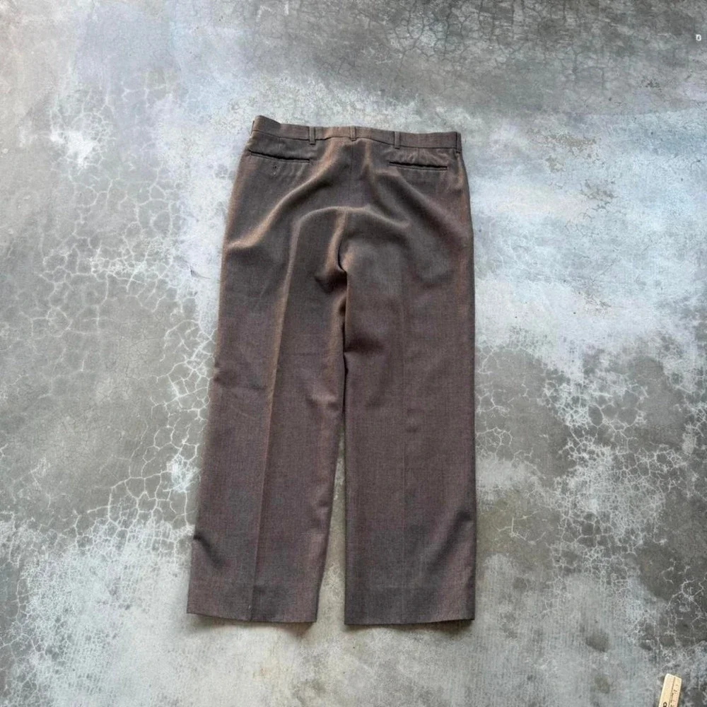 Vintage 90's HAGGAR brown wool wide leg flat front dress slacks trousers